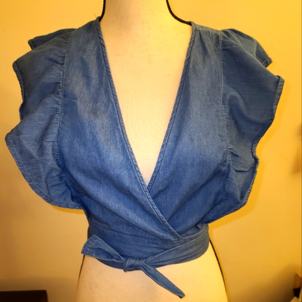 Ruffle V Neck Wrap Top